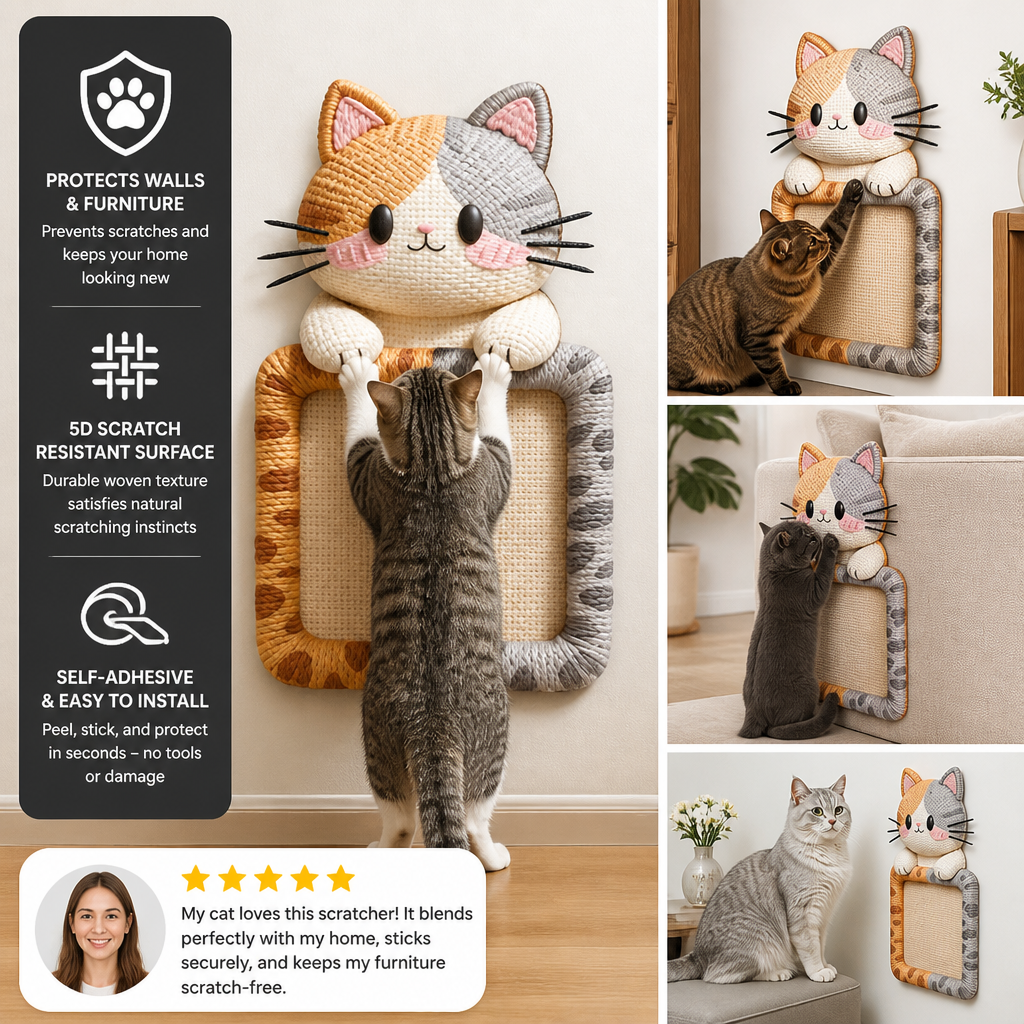 2in1 Woven Self-Adhesive Cat Scratching Mat & Furniture Protector with Interactive Toy