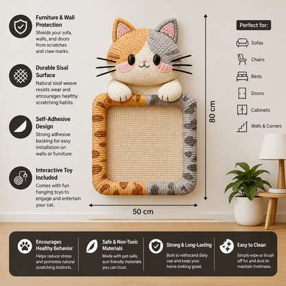 2in1 Woven Self-Adhesive Cat Scratching Mat & Furniture Protector with Interactive Toy