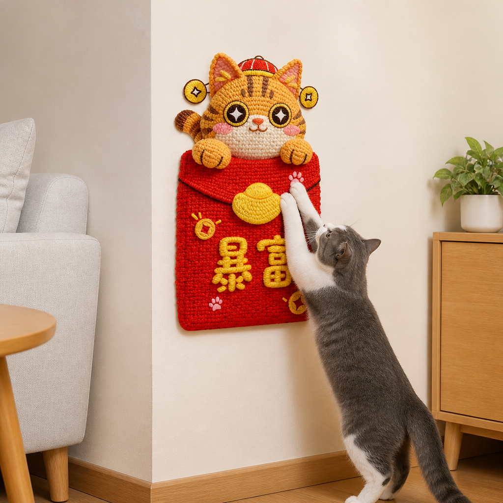 2in1 Woven Self-Adhesive Cat Scratching Mat & Furniture Protector with Interactive Toy