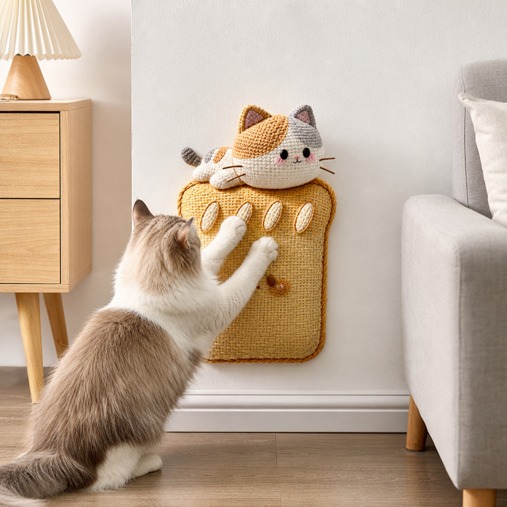 2in1 Woven Self-Adhesive Cat Scratching Mat & Furniture Protector with Interactive Toy