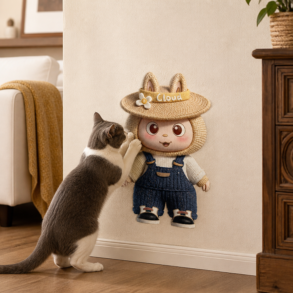 2in1 Woven Self-Adhesive Cat Scratching Mat & Furniture Protector with Interactive Toy