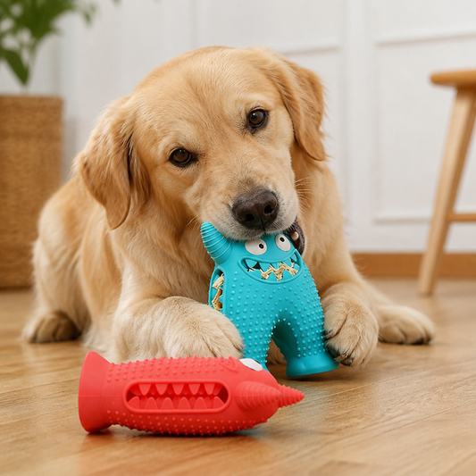 Durable Dog Dental Chew Toy – Tooth Cleaning Monster in Dog Colors