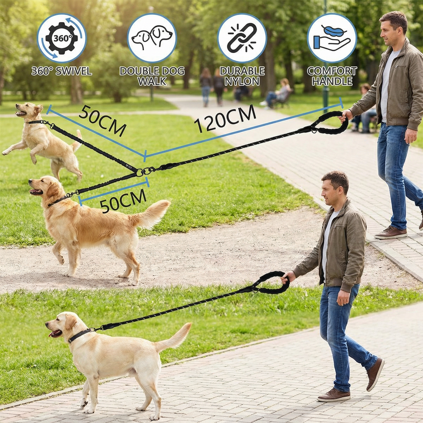 Easy Anti-Tangle Double Dog Leash