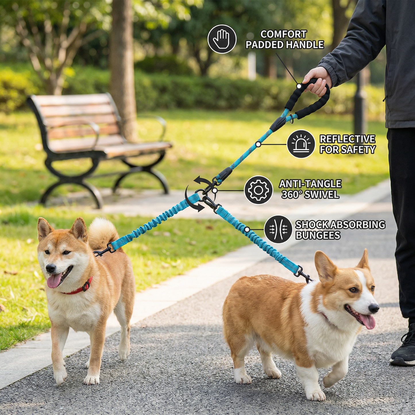 Easy Anti-Tangle Double Dog Leash