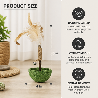 Teeth Cleaning Catnip Tumbler Cat Toy – Interactive Feather Teaser with Bell