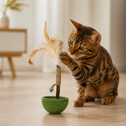 Teeth Cleaning Catnip Tumbler Cat Toy – Interactive Feather Teaser with Bell