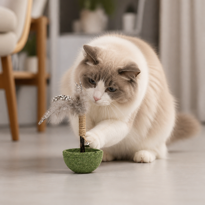 Teeth Cleaning Catnip Tumbler Cat Toy – Interactive Feather Teaser with Bell