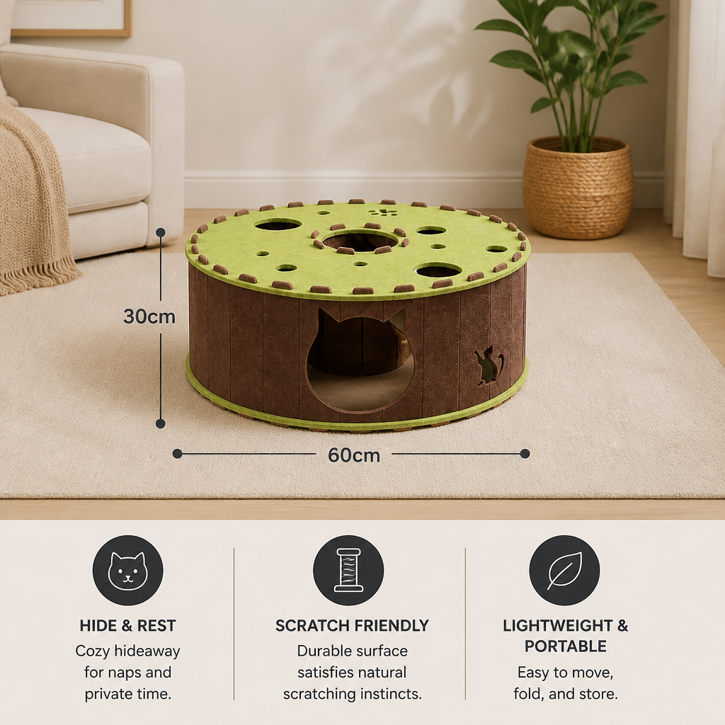 4-in-1 Foldable Cat Tunnel House – Interactive Hideaway, Scratcher & Play Bed