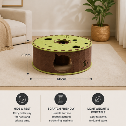 4-in-1 Foldable Cat Tunnel House – Interactive Hideaway, Scratcher & Play Bed