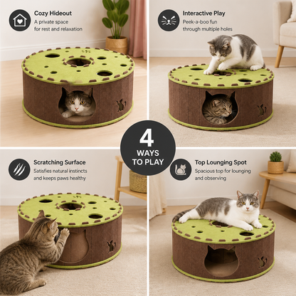 4-in-1 Foldable Cat Tunnel House – Interactive Hideaway, Scratcher & Play Bed