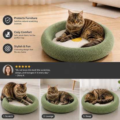 Flower Cat Scratcher Bed – Cozy 2-in-1 Scratching Lounge