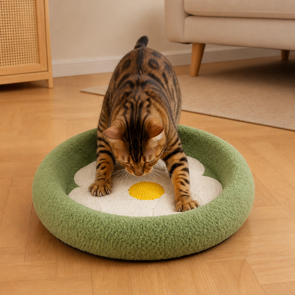 Flower Cat Scratcher Bed – Cozy 2-in-1 Scratching Lounge