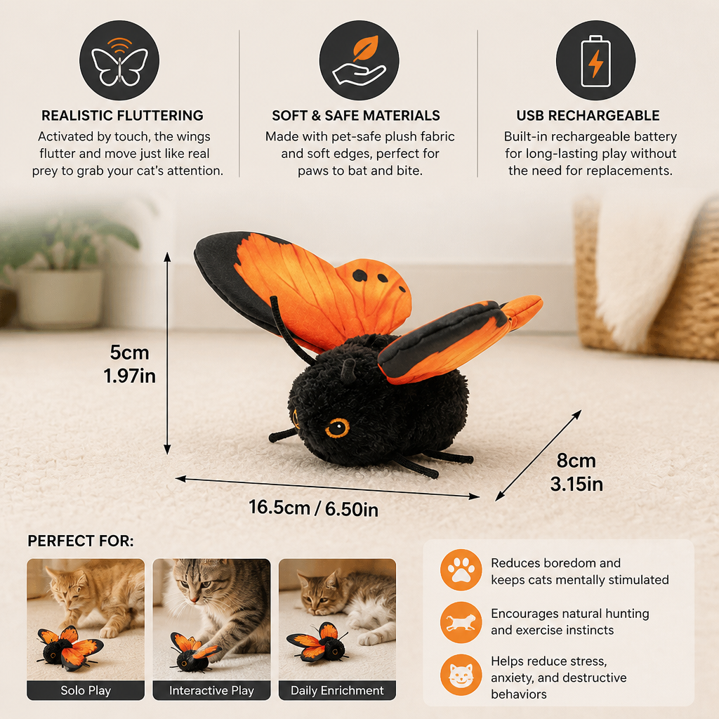 Interactive Flutter Butterfly Cat Toy – Automatic Flying Teaser