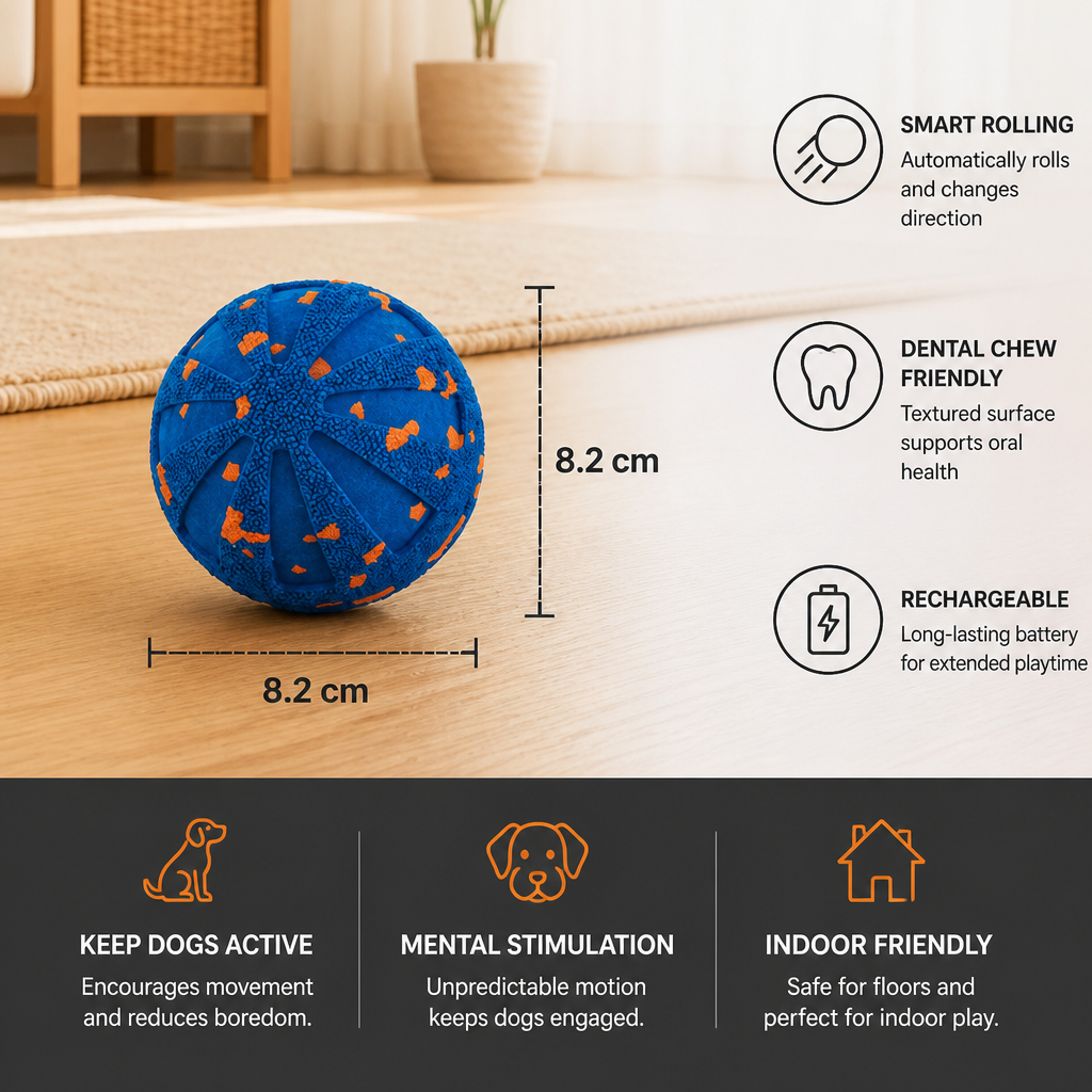 Interactive Rechargeable Dog Ball – Smart Rolling & Dental Chew Toy
