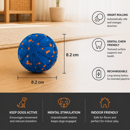 Interactive Rechargeable Dog Ball – Smart Rolling & Dental Chew Toy