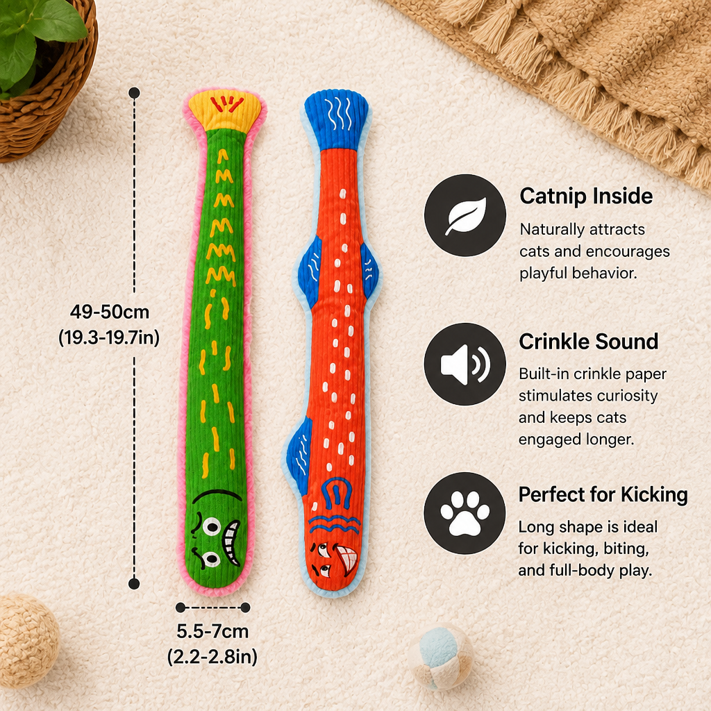 Catnip Crinkle Kicker Toy – Plush Cat Kick & Cuddle Toy