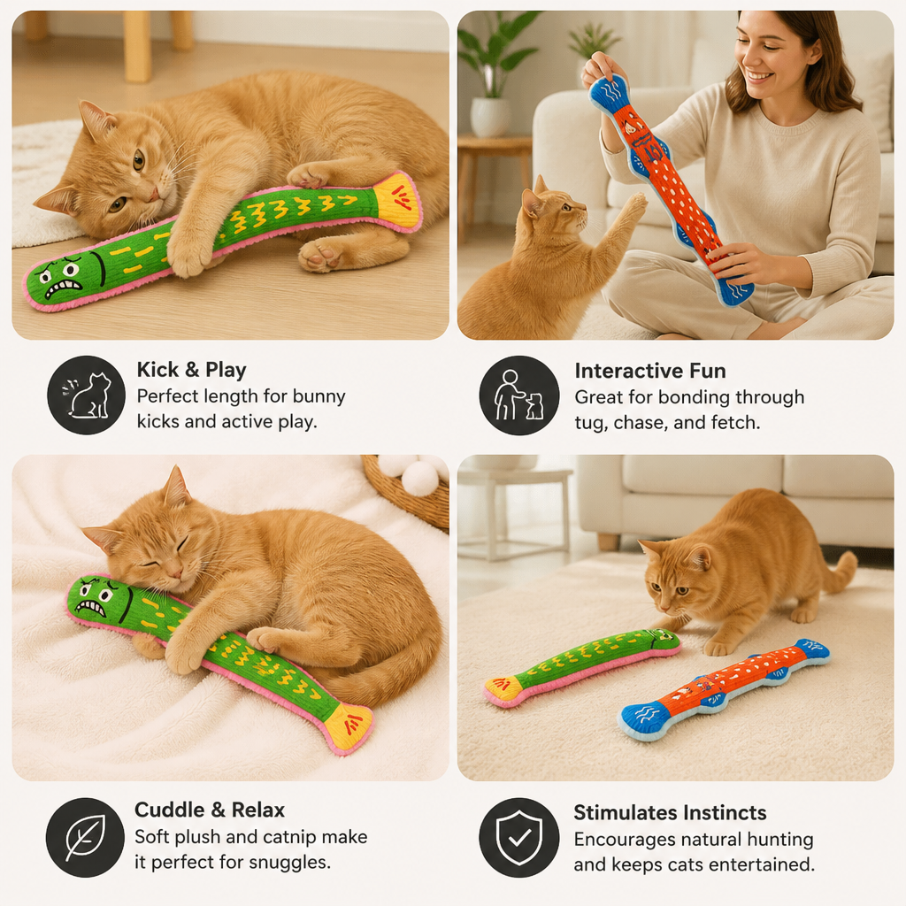 Catnip Crinkle Kicker Toy – Plush Cat Kick & Cuddle Toy