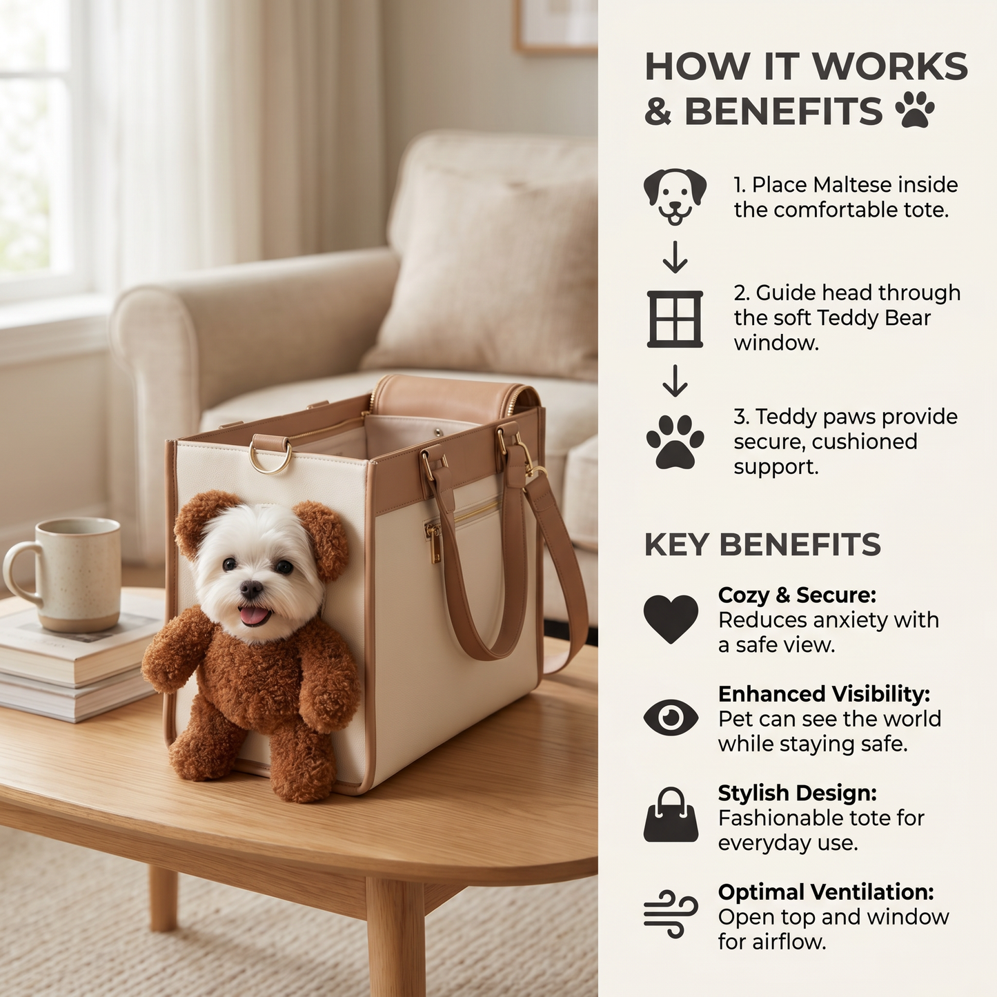 Pet Carrier Tote Bag with Teddy Bear Peek-a-Boo Window