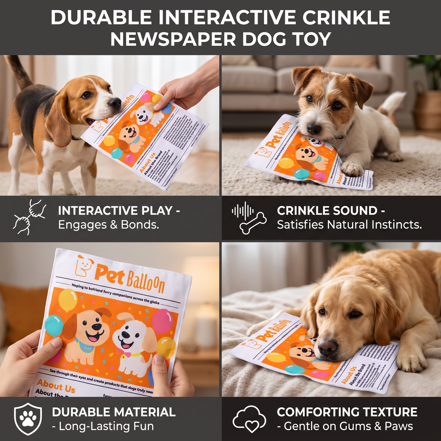 Durable Interactive Crinkle Newspaper Dog Toy