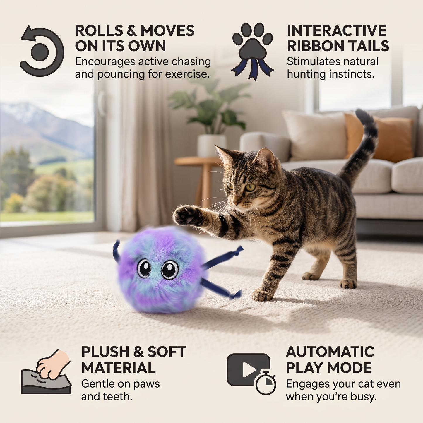 Cute Interactive Rolling Plush Cat toy