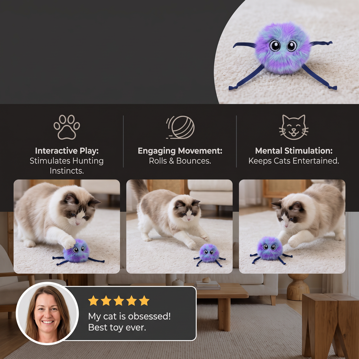 Cute Interactive Rolling Plush Cat toy
