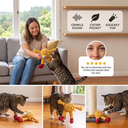 Crinkle Waffle Cat Toy with Catnip Pocket and Squeaky Sound