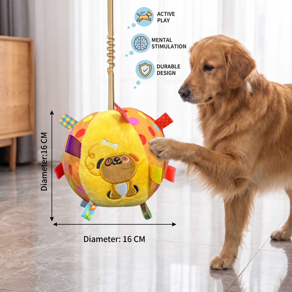 Interactive Hanging Dog Ball Toy with Elastic Play Rope & Hook
