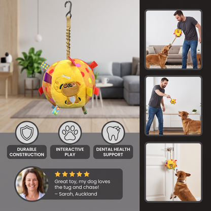 Interactive Hanging Dog Ball Toy with Elastic Play Rope & Hook