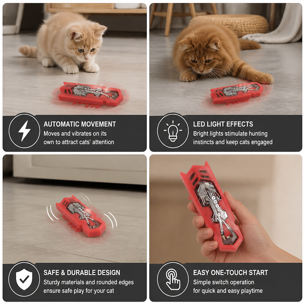 Interactive Electric Beetle Cat Toy with LED Lights and Automatic Moving Action