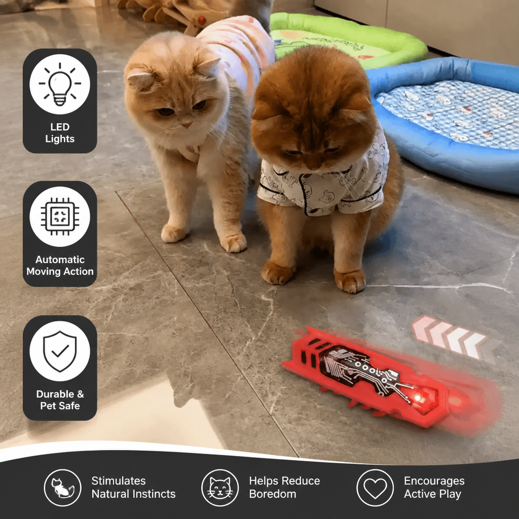 Interactive Electric Beetle Cat Toy with LED Lights and Automatic Moving Action