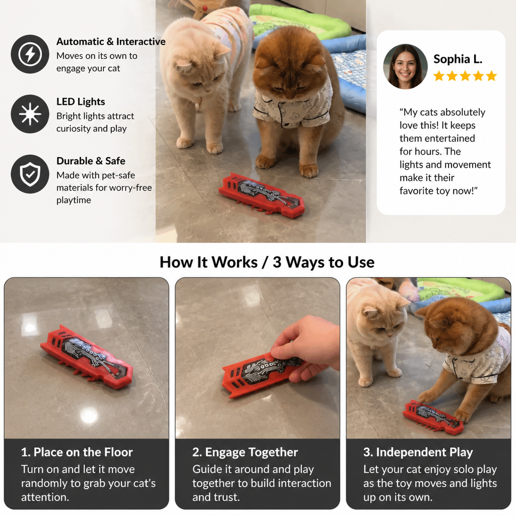 Interactive Electric Beetle Cat Toy with LED Lights and Automatic Moving Action