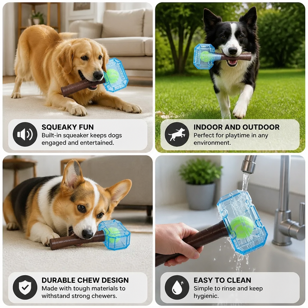 Durable Squeaky Hammer Chew Toy for Dogs