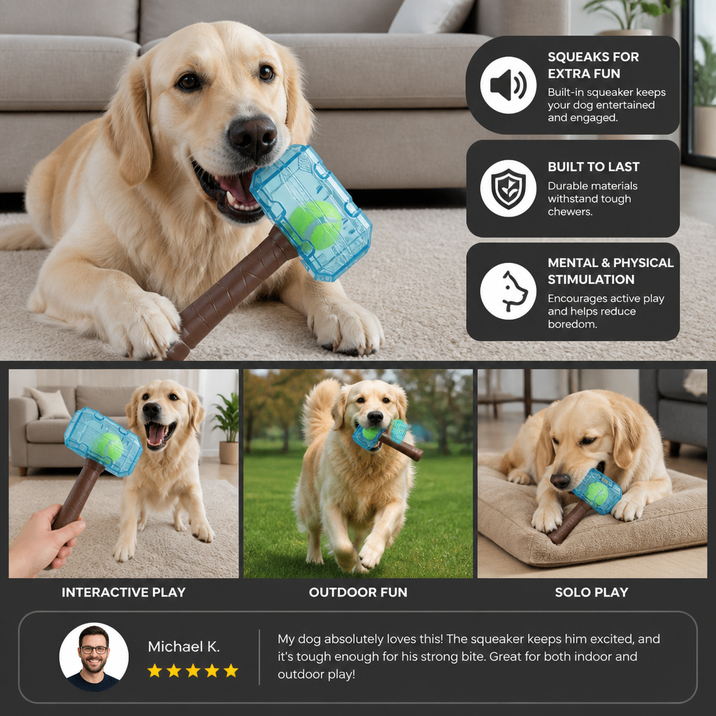 Durable Squeaky Hammer Chew Toy for Dogs