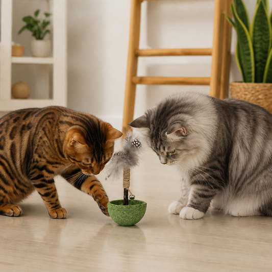 Teeth Cleaning Catnip Tumbler Cat Toy – Interactive Feather Teaser with Bell