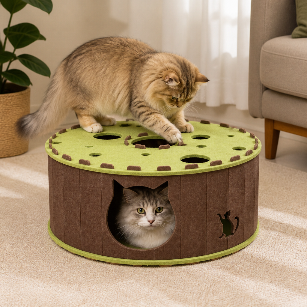 4-in-1 Foldable Cat Tunnel House – Interactive Hideaway, Scratcher & Play Bed