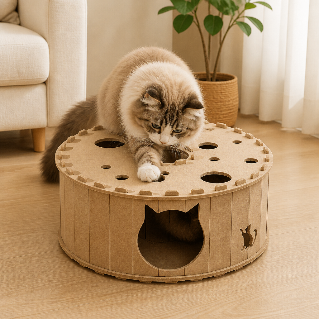 4-in-1 Foldable Cat Tunnel House – Interactive Hideaway, Scratcher & Play Bed