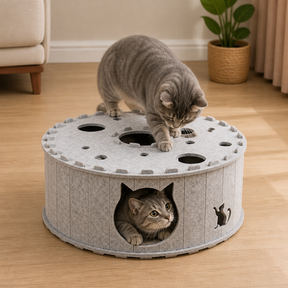 4-in-1 Foldable Cat Tunnel House – Interactive Hideaway, Scratcher & Play Bed