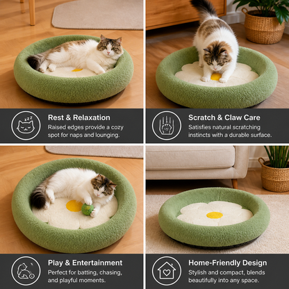 Flower Cat Scratcher Bed – Cozy 2-in-1 Scratching Lounge
