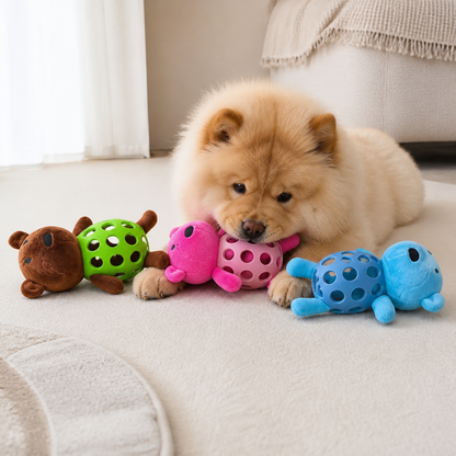2-in-1 Bear Dog Toy – Squeaky Plush & Dental Chew Ball
