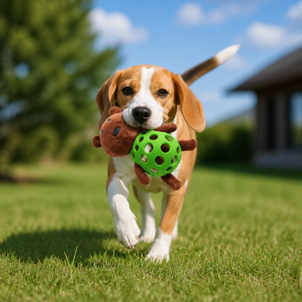 2-in-1 Bear Dog Toy – Squeaky Plush & Dental Chew Ball