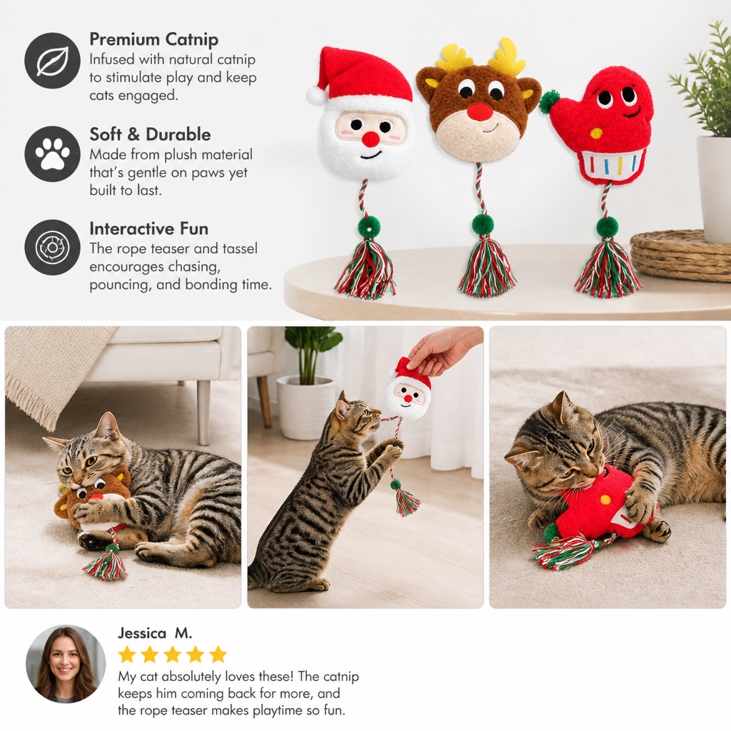 Christmas Catnip Rope Teaser Cat Toy