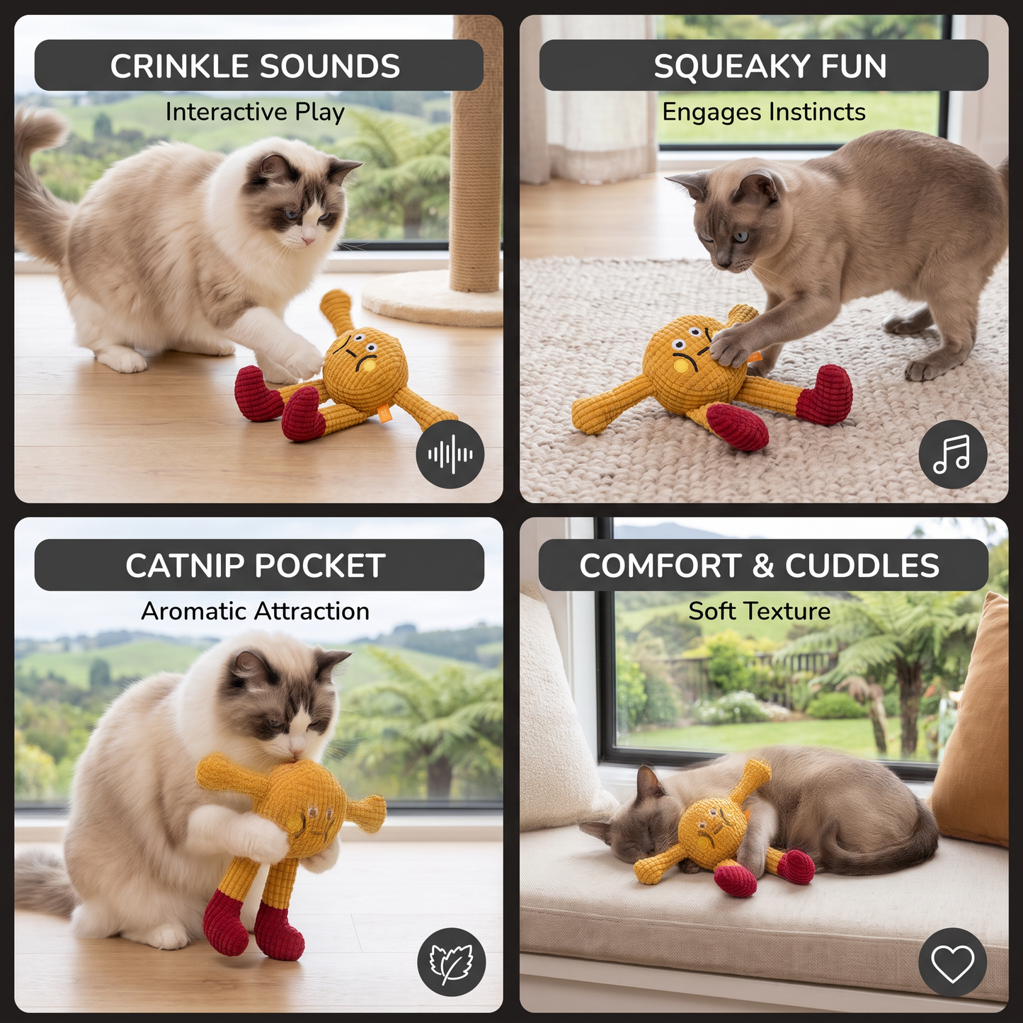 Crinkle Waffle Cat Toy with Catnip Pocket and Squeaky Sound