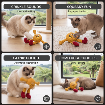 Crinkle Waffle Cat Toy with Catnip Pocket and Squeaky Sound