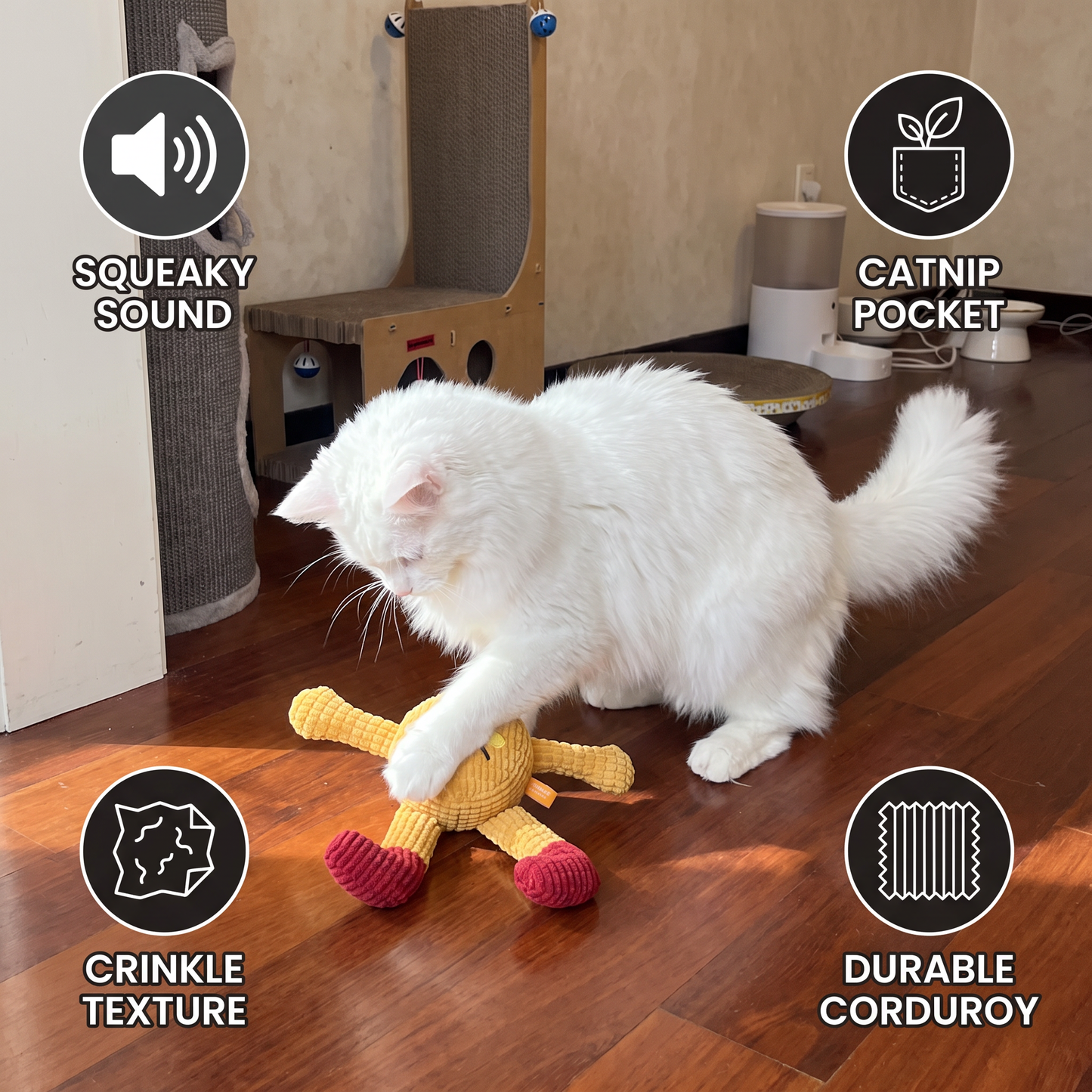 Crinkle Waffle Cat Toy with Catnip Pocket and Squeaky Sound