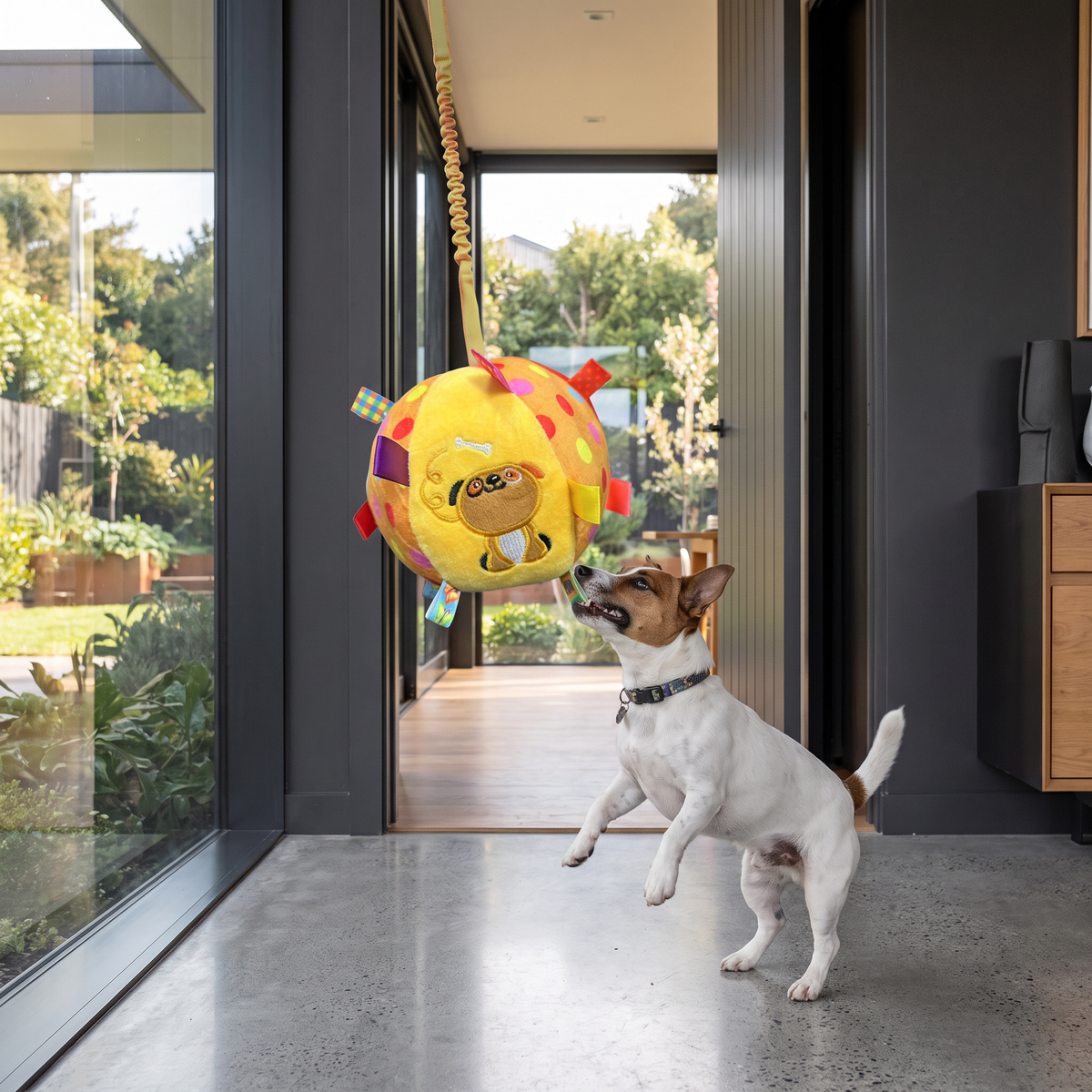 Interactive Hanging Dog Ball Toy with Elastic Play Rope & Hook