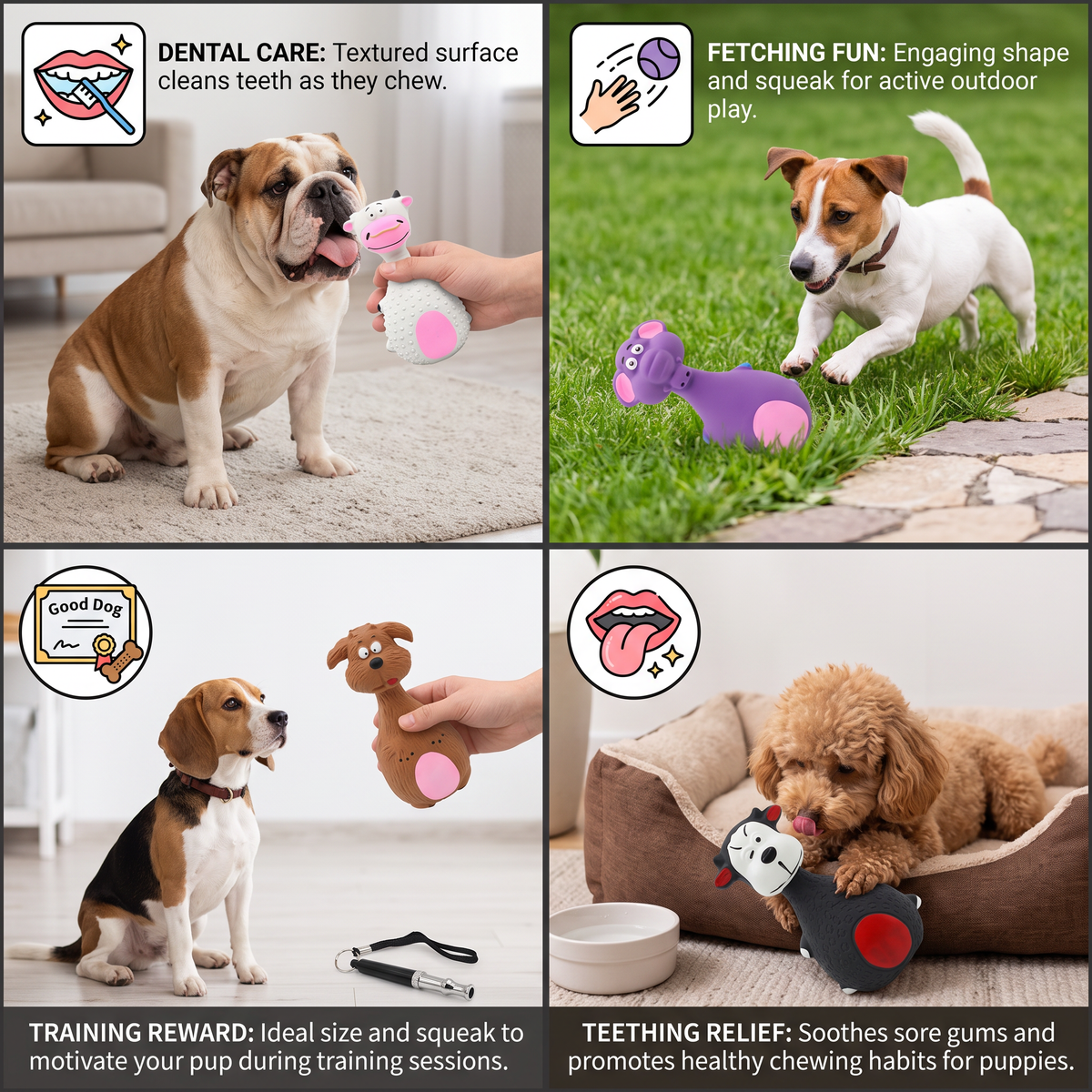 Durable Eco-Friendly Latex Squeaky Dental Dog Toy