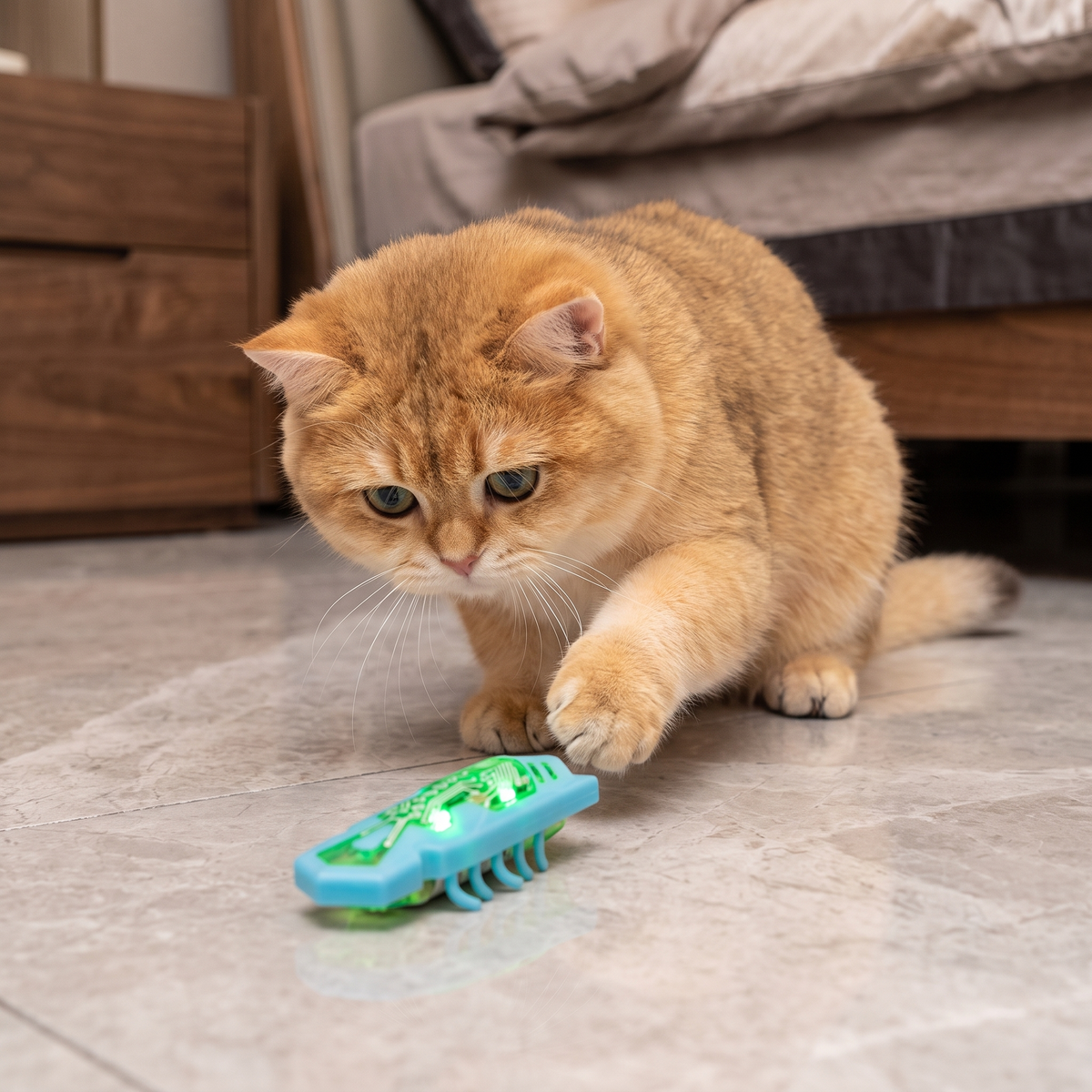Interactive Electric Beetle Cat Toy with LED Lights and Automatic Moving Action