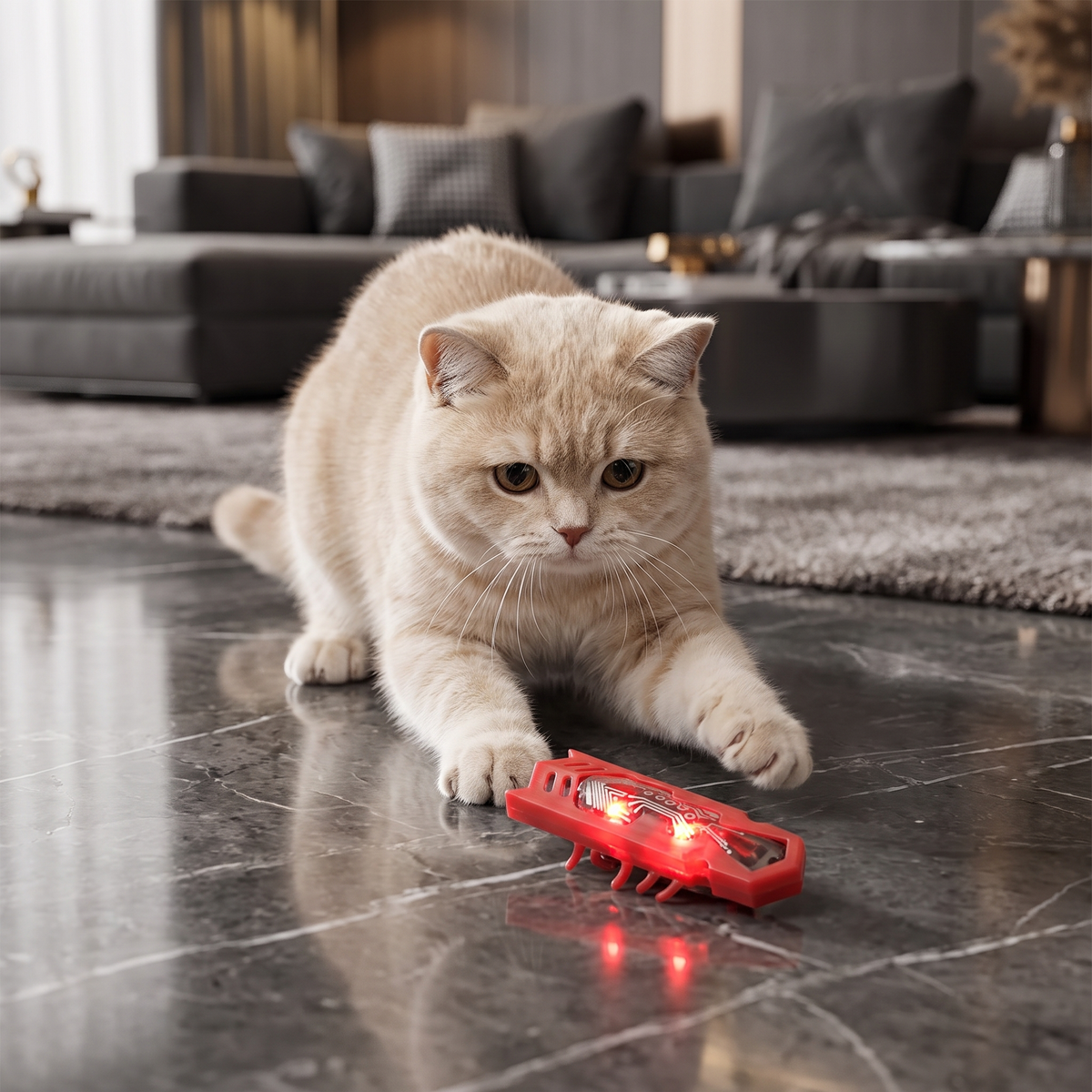 Interactive Electric Beetle Cat Toy with LED Lights and Automatic Moving Action