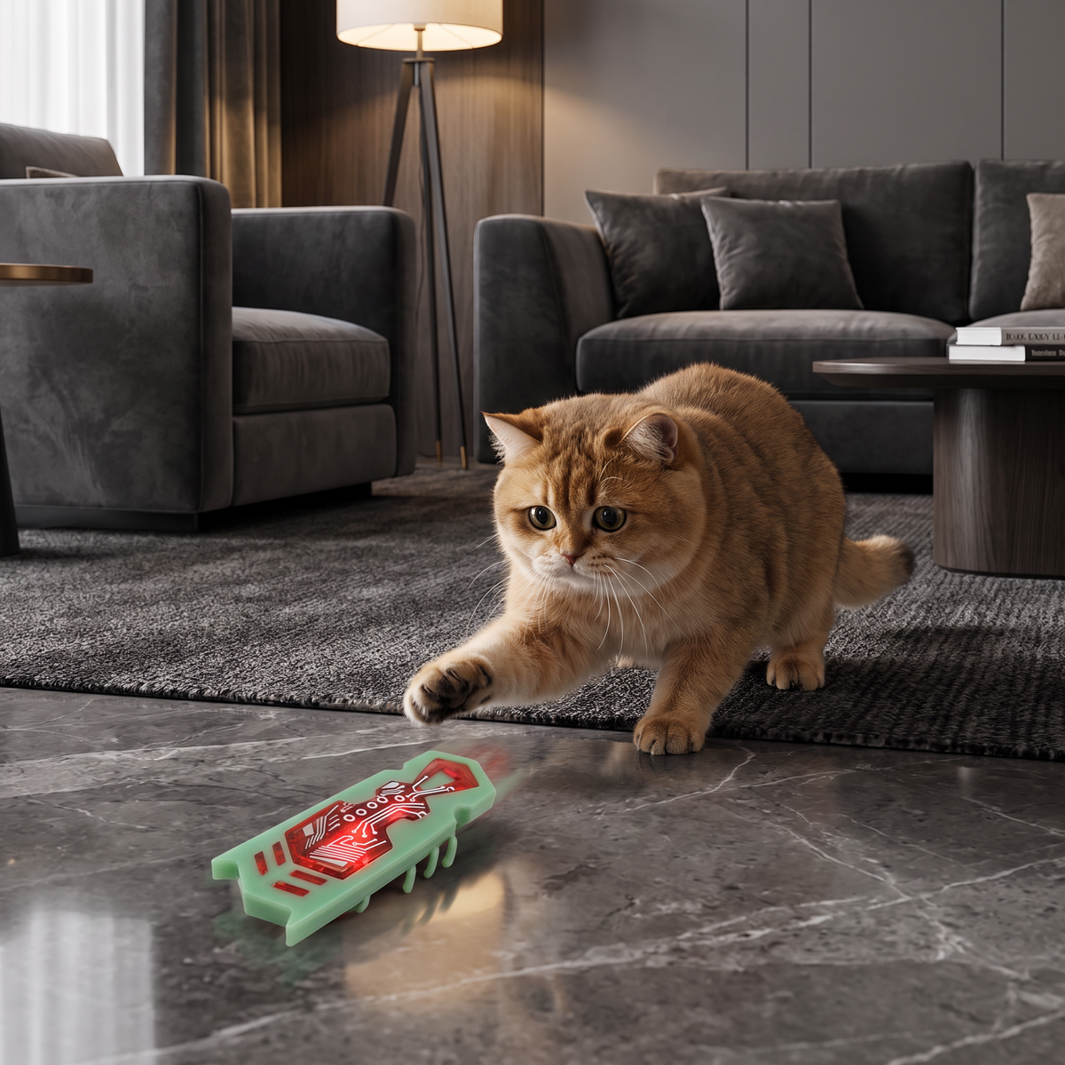 Interactive Electric Beetle Cat Toy with LED Lights and Automatic Moving Action
