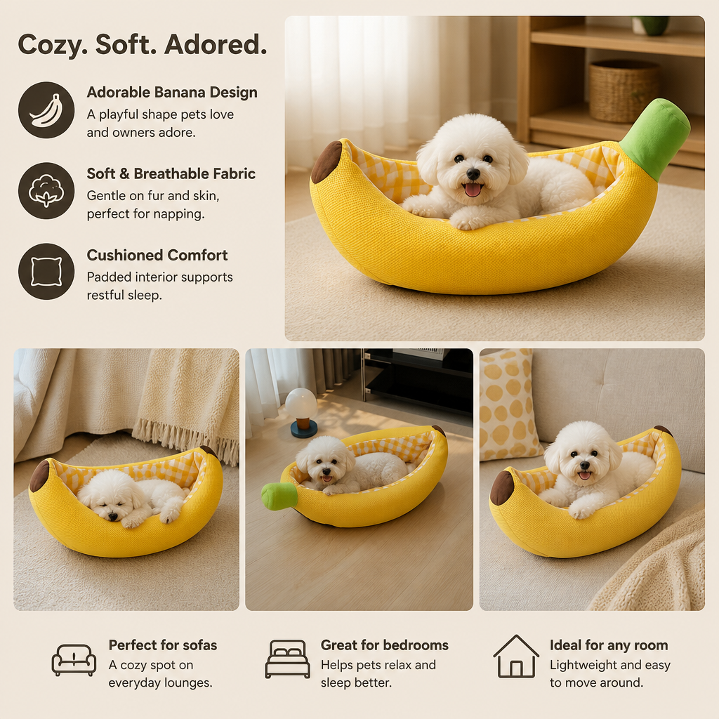 Banana-Shaped Cozy Pet Bed for Dogs